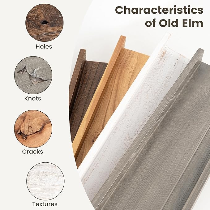 Fun Memories Picture Ledge Shelf, 36 Inch Floating Shelves for Wall, Nursery Bookshelf for Storage, Rustic Elm Wood Photo Ledge Shelves for Bedroom, Living Room, Kitchen (Grey, 36in Set of 2)