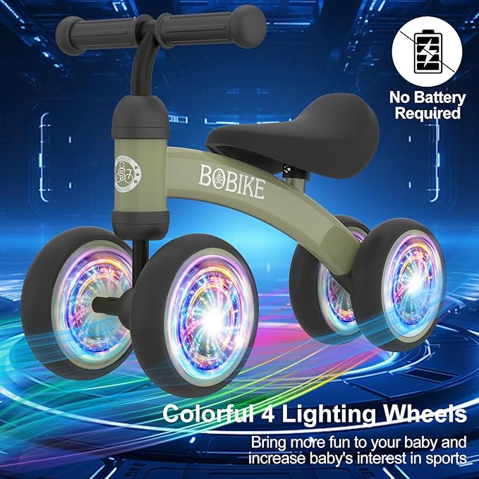 Baby Balance Bike Toys for 12-36 Months Kids Toy Boy and Girls Gifts Toddler Best First Birthday Gift Children Walker No Pedal Infant 4 Wheels Bicycle (Colorful, Deep Green-Light)