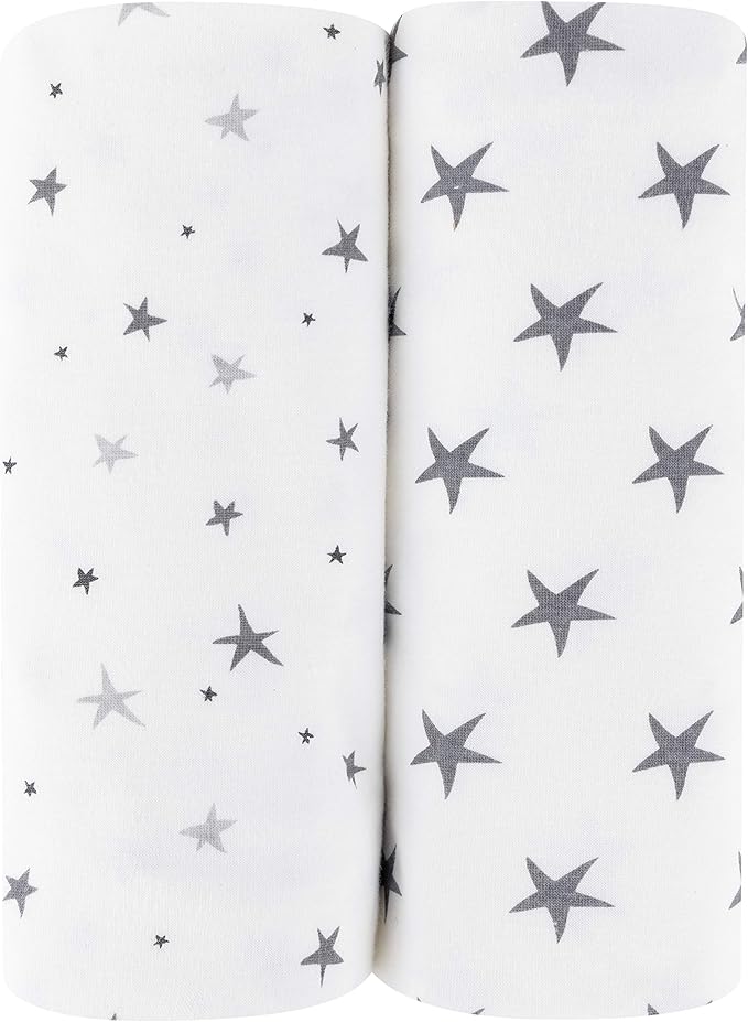Ely’s & Co. Patent Pending Waterproof Changing Pad Cover|Cradle Sheet 2-Pack Set for Baby Boy - 100% Cotton, Jersey Knit Cotton Sheets with Waterproof Lining — Grey Stars