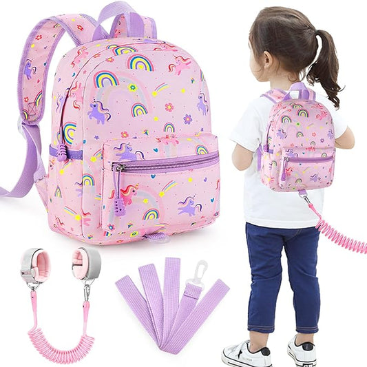 Accmor Toddler Backpack Leash, Cute Unicorn Baby Backpacks with Anti Lost Wrist Link, Mini Kids Backpack Leash Walking Harness for Outdoor Travel, Small Backpack Tether for Boys Girls 1-3 (Pink)