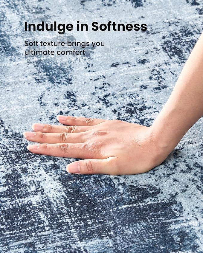 Amada 9x12 Large Area Rugs, Modern Living Room Rugs with Non-Slip Backing & Short Pile, Washable Rug with Abstract Pattern for Living Room, Bedroom and Dinning Room, Dark Blue