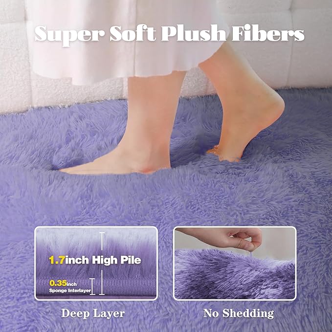 8x10 Area Rug for Living Room: Fluffy Shag Soft Washable Rugs Large Fuzzy Plush Indoor Carpet for Bedroom Nursery Playroom Kids Girls Boys Room (Purple, 8'x10')