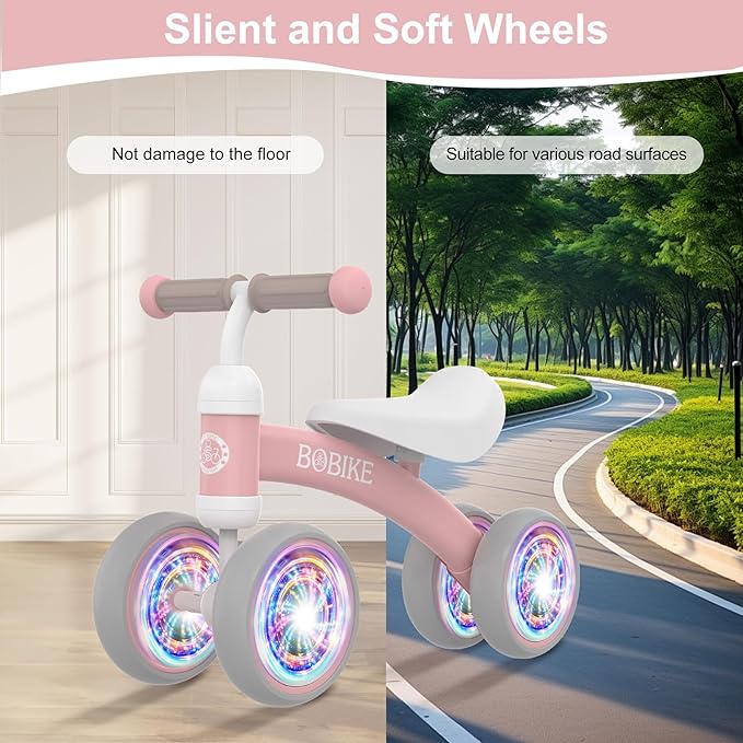 Baby Balance Bike Toys for 12-36 Months Kids Toy Boy and Girls Gifts Toddler Best First Birthday Gift Children Walker No Pedal Infant 4 Wheels Bicycle (Colorful, Pink-Light)