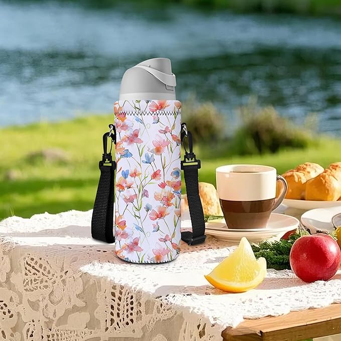RICHEN Neoprene Water Bottle Carrier Bag with Adjustable Shoulder Strap,Insulated Water Bottle Cover for Stainless Steel/Glass/Plastic Bottles