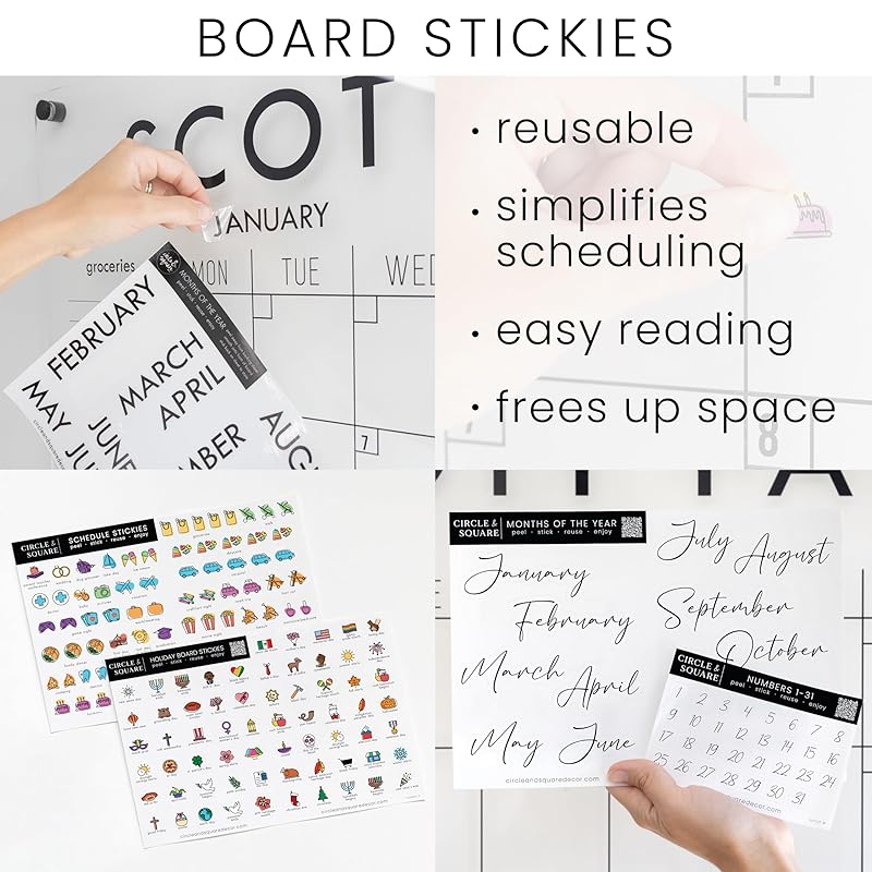 Personalized Clear Acrylic Calendar for Wall, Calendar Whiteboard for Wall, Dry Erase Wall Calendar, Wall Calendar Organizer System for Home (Cursive, Black, 47.5"W x 36"H)