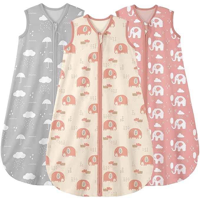Yoofoss Baby Sleep Sack 6-12 Months Wearable Blanket for Babies 100% Organic Cotton 2-Way Zipper TOG 0.5 Toddler Sleeping Sack 3 Pack, Comfy Lightweight Sleep Sacks