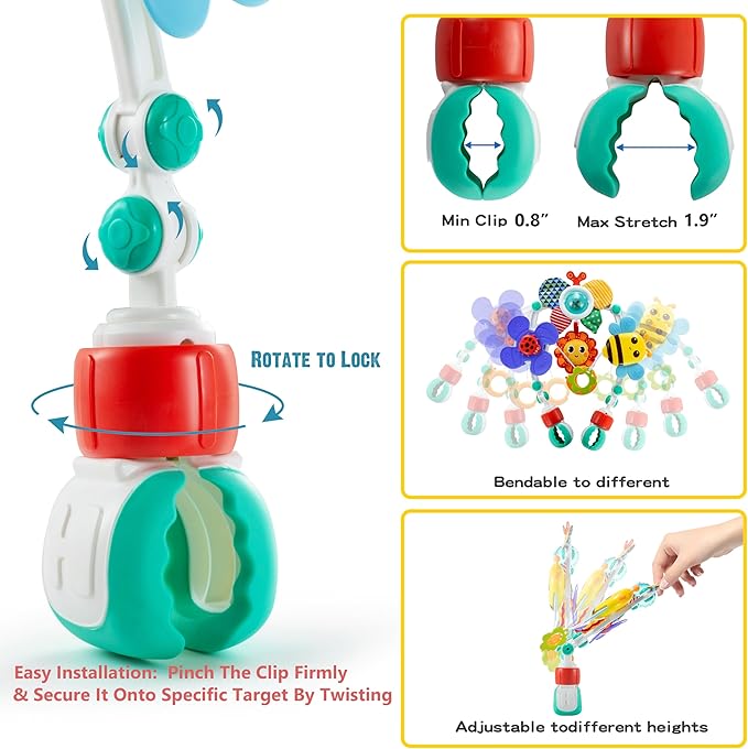 Adjustable Arch Bassinet Toys for Infant & Toddlers, Stroller Arch, Baby Crib Toys with Fascinating Hanging for Stimulating Baby’s Senses and Developing Motor Skills