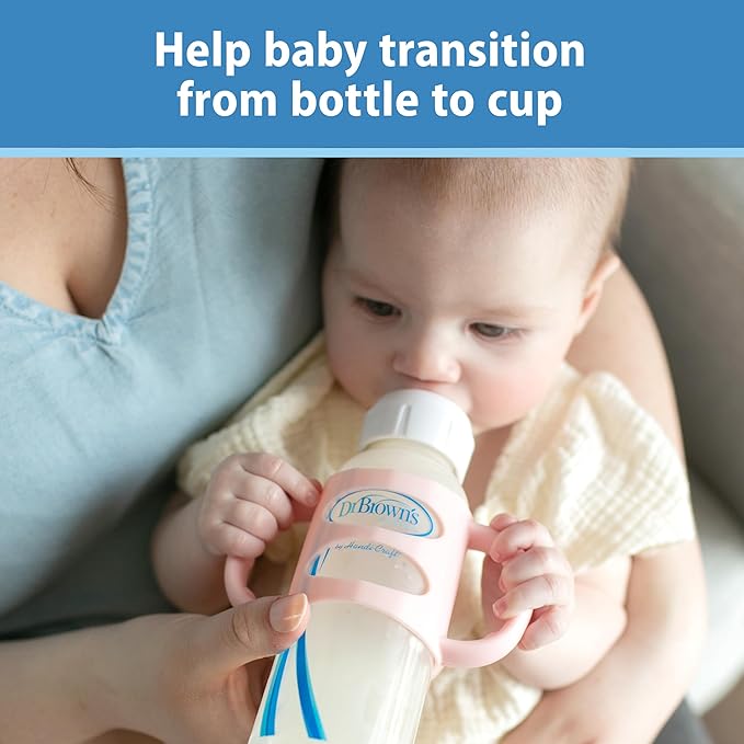 Dr. Brown's Narrow Baby Bottle Handles, 100% Silicone, Easy Grip Removable Handles for Bottle to Sippy Cup Transition, Blue, 4m+