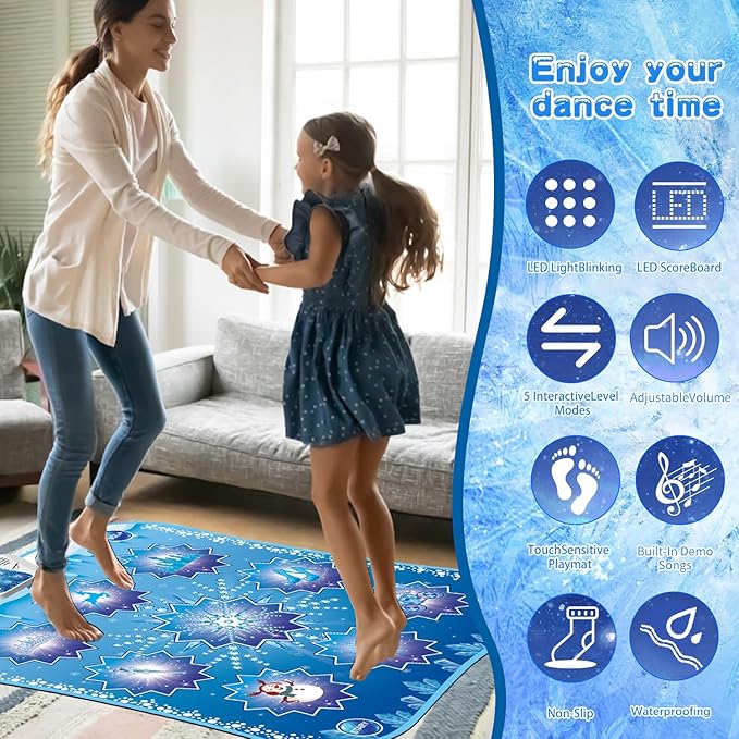 Dance Mat Kids Frozen Toys - Electronic Dance Mat for Girls Boys, Kids Dance Mat 5 Game Modes, Built-in Music, Touch Sensitive Light Up LED, Dance Floor Mat, Gifts for 3 4 7 12 Year Old Girls Boys