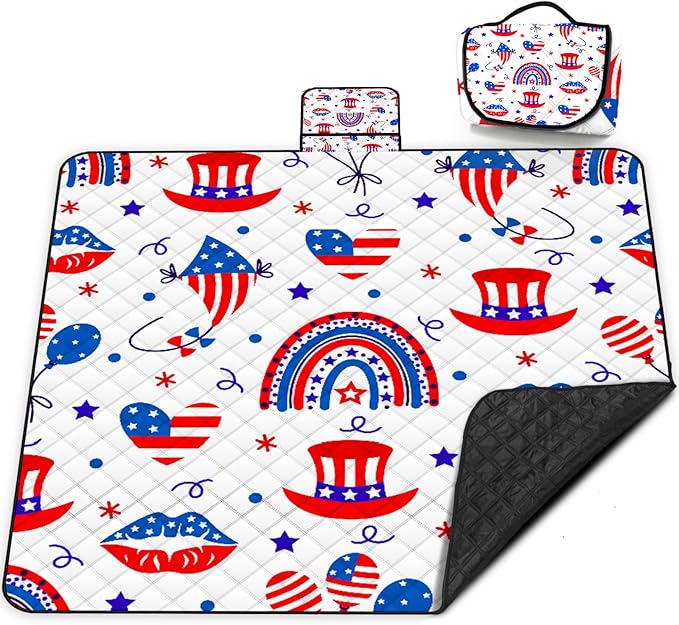 Extra Large Picnic Blanket Waterproof,80"x 80"Foldable Machine Washable Beach Blanket,Outdoor Blanket for 6-8 Adults,Suitable for Indoor Crawling,Park Beach,Camping,Hiking,Family Travel(Blue,Red)