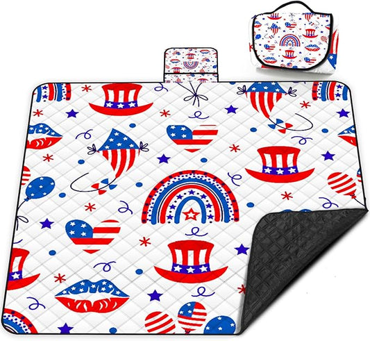 Extra Large Picnic Blanket Waterproof,80"x 80"Foldable Machine Washable Beach Blanket,Outdoor Blanket for 6-8 Adults,Suitable for Indoor Crawling,Park Beach,Camping,Hiking,Family Travel(Blue,Red)