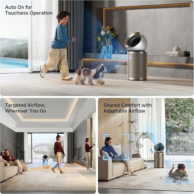 Dreame Air Purifier PM20 for Home Large Room, Cleans 5,650 ft² in One Hour with 4 Filters, Dual-way Air Oulets, Al Tracking, Air Quality Monitor with 7 Sensors, 3-in-1 Purifier, Heater & Cooler