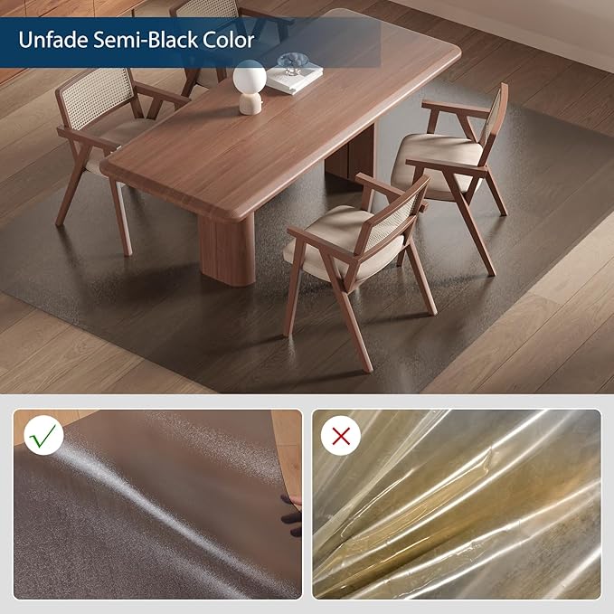 Translucent Black Chair Mat for Hard Floors, 3'×5' Vinyl Floor Mats for Home Office, Durable Non-Slip Hard Floor Protector, Waterproof Plastic Splat Mat, Pet Litter Mat
