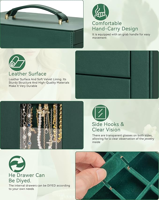 AKOZLIN 360° Rotating Jewelry Box 6-Tier Organizer Functional Jewelry Storage Case for Women Girls Ring Necklace Earring Bracelet Holder with Mirror