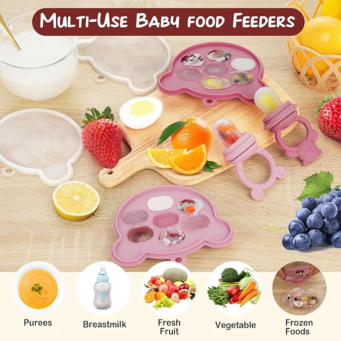 Baby Breastmilk Popsicle Molds & Baby Fruit Feeder (6 Pack), WAJIAYON Baby Food Freezer Tray Storage Containers, Silicone Teething Pacifier Feeder and Teether for Babies,Moss and Fawn Baby Feeder