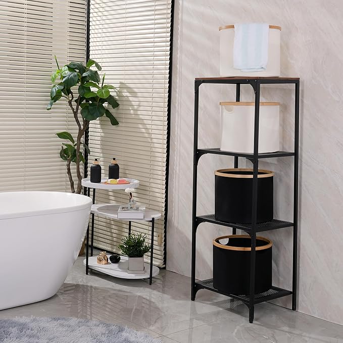 efluky Storage Baskets for Organizing, Fabric Storage Bins with Bamboo Handles, Collapsible Storage Baskets for Shelves and Closet,Medium, Beige Set of 2