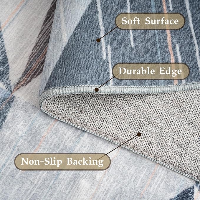 HOMFINE Washable Modern Area Rug - Geometric 10x14 Rugs for Living Room, Bedroom, Machine Washable Rug Soft Non Slip Non Shedding Area Rug - Blue, 10'x14'