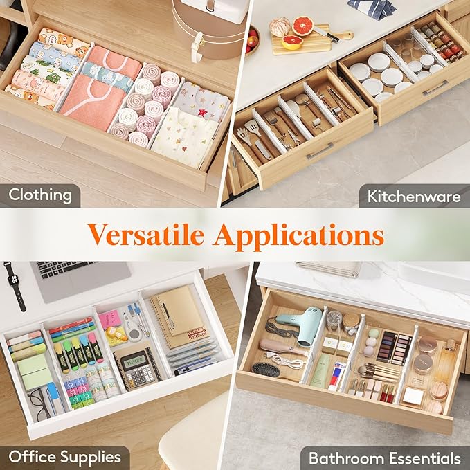 Lifewit 5 Pack Drawer Dividers 4" High, 10.5-16.5" Dresser Drawer Divider, Adjustable Drawer Organizers for Clothes, Plastic Drawers Separators for Dresser, Bedroom, Bathroom, Kitchen, Office