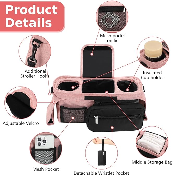 Accmor Universal Stroller Organizer with Insulated Cup Holder Detachable Phone Bag and Shoulder Strap,Stroller Bag Caddy Organizer Fits for Uppababy, Baby Jogger, Britax Strollers