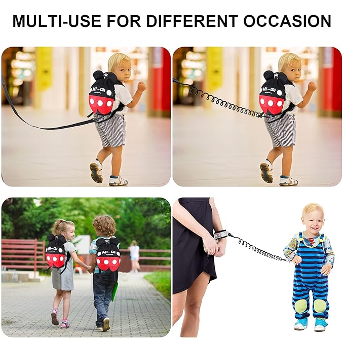 CZSYZCZS Toddlers Leash + Anti Lost Wrist Link Child Kids Safety Harness Kids Walking Wristband Assistant Strap Belt (black red)