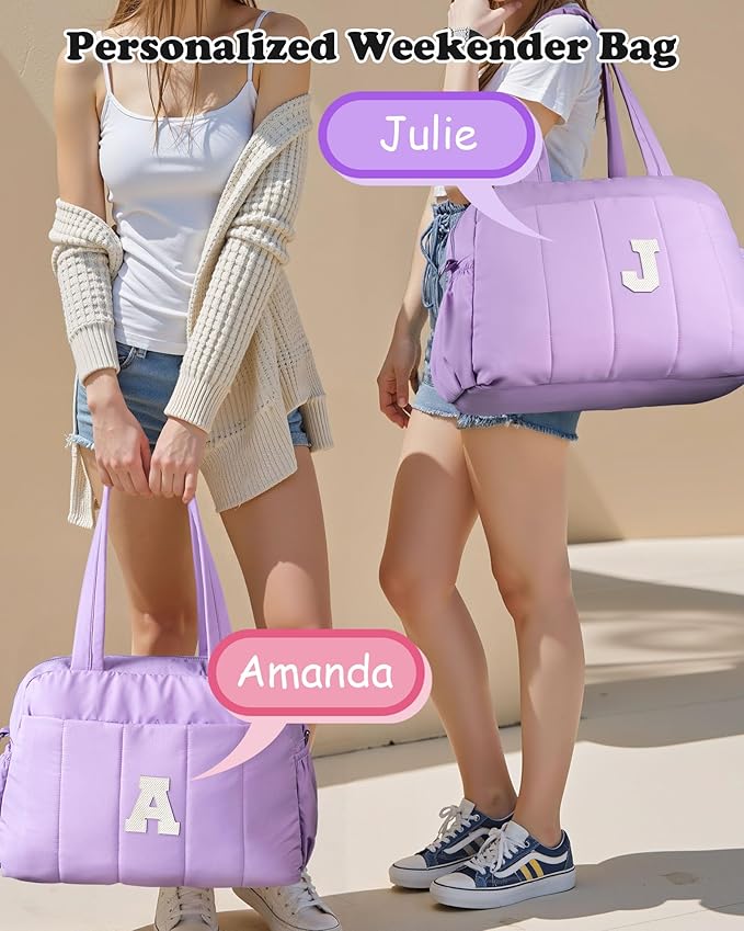 Birthday Gifts for 8 9 10 11 12 13 14 Year Old Girls-Initial Duffle Bag, Carry On Bags for Women，Overnight Bag with Wet Pocket，Lightweight Travel Bags Personalized Gym Tote with Makeup Pouch