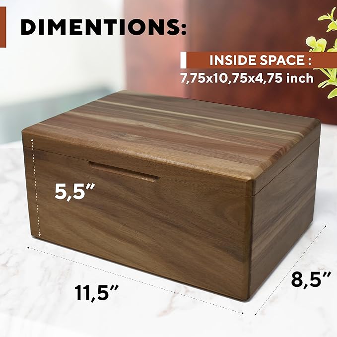 Personalized Wedding Keepsake Box Large - Acacia Wood Relationship Memory Box for Couples Keepsake, Custom Bridal Shower Gift, Engagement Gift Couple Wooden Gift Time Capsule, 11.5x8.5x5.5 in