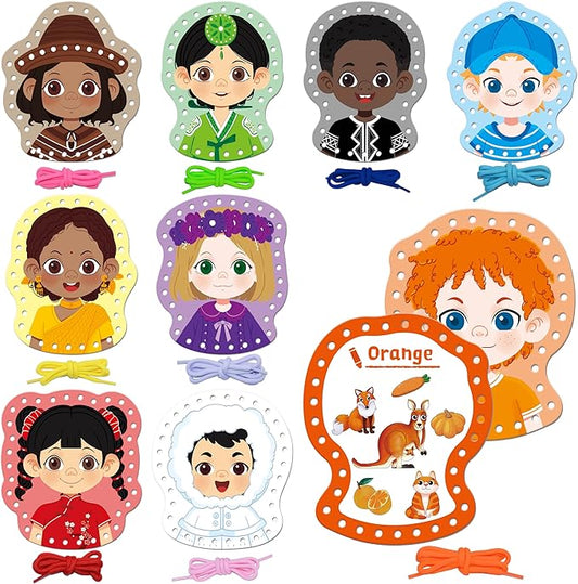 9 Pieces Happy Face Lacing Cards, 9 Double Sided Color Sewing Cards with 9 Colorful Laces, Educational & Learning Activity Games, Imagination Development Lacing Toys for Preschoolers, Kids