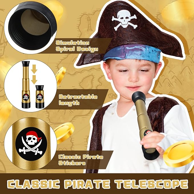 Deekin 12 Pcs Pirate Telescope for Kids Pirate Party Favors Accessories Telescope Toys Spyglass Mini Treasure Hunt for Boat Halloween Birthday Party Supplies