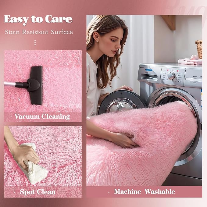 4x6 Area Rug for Living Room: Fluffy Shag Soft Washable Rugs Fuzzy Plush Indoor Carpet for Bedroom Nursery Playroom Dorm Kids Girls Boys Room (Pink, 4'x6')