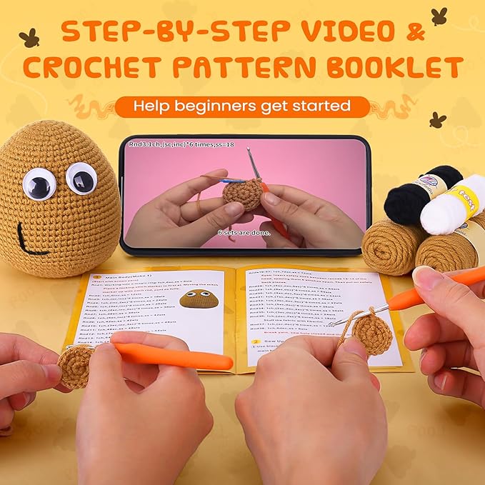Crochetta Crochet Kit for Beginners, Crochet Kit w Step-by-Step Video Tutorials, Crochet Starter Kit Learn to Crochet Kits for Adults Kids Beginners, Crochet Poop (40%+ Yarn)