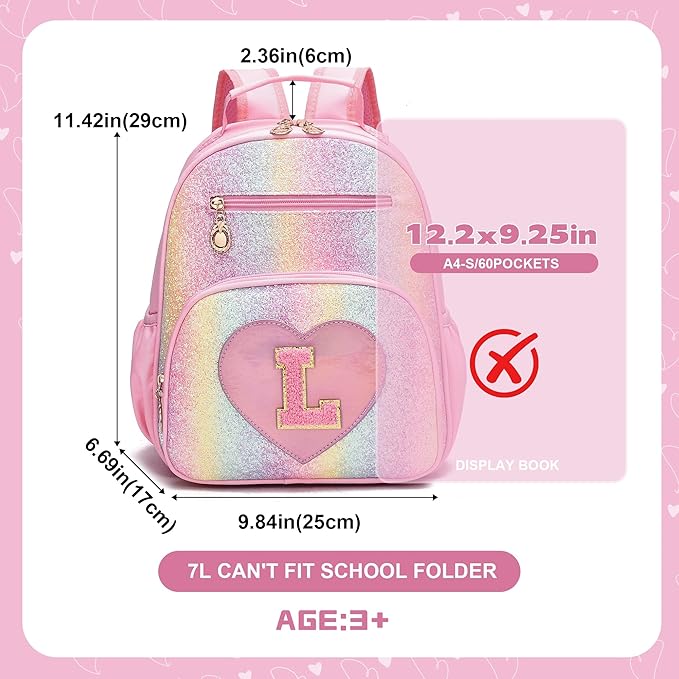 I IHAYNER Kids Glitter Lightweight Backpack for School Travel & Daycare, Toddler Backpack for Girls 3+ Preschool Kindergarten Elementary Kids Backpack-Rainbow Pink L