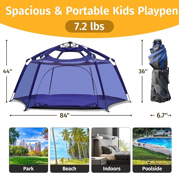 Alvantor Baby Playpen Play Yard 84"x84"x44”Large Pop Up Playpen Foldable Play Tent Indoor & Outdoor Kids Tent Lightweight Safe Space Canopy for Infants Toddlers Pets, Navy
