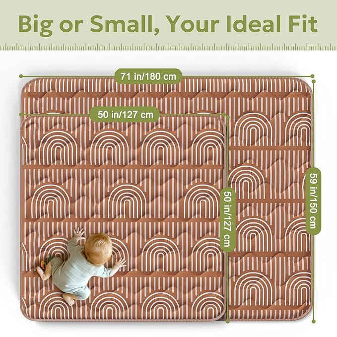 Soft Thicker Baby Mat for Floor 50"x50", Non-Slip Baby Play Mat, Easy to Clean 50x50 Playpen Mat, Portable Playmat, Crawling Mat for Infants, Babies, Toddlers, Activity Mat, Rainbow, Brown