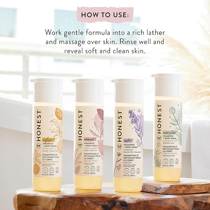 The Honest Company 2-in-1 Cleansing Shampoo + Body Wash and Face + Body Lotion Bundle | Gentle for Baby | Naturally Derived | Citrus Vanilla Refresh, 18.5 fl oz