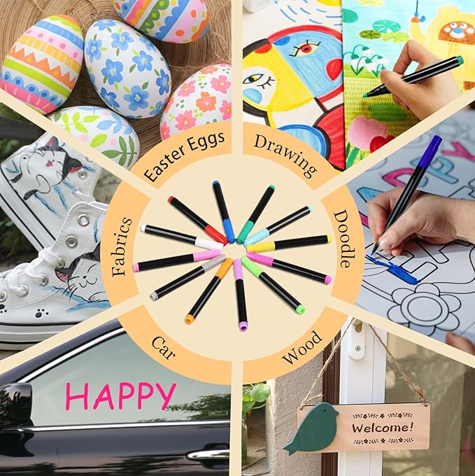 12-Color Markers for Doodle Glow，Neon Dry Erase Markers for Led Drawing Board, Non-Toxic Erasable Chalk Marker for Clear Acrylic Calendar, Mirror, Window, First Day Of School Sign