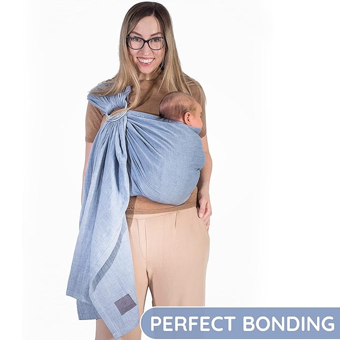 Baby Ring Sling Lightweight 100% Cotton Wrap Newborn, Toddler, Infant, Holder, Adjustable, Breathable, Travel Baby Carrier Sling Dark Blue