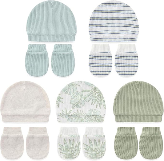 Cute Baby Girl Hats Mittens Set 10-Pack New Born Boy Caps Gloves Suit 0-6 Months Infant Accessories