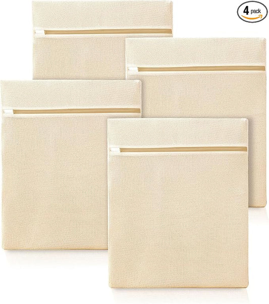 4Pcs Large Cotton Mesh Laundry Bags for Delicates,Breathable Mesh Garment Bag for Washing Machine,Travel Wash Bags with Zipper for Bras,Underwear,Socks,Clothes,Laundry Dorm Room Essentials(L)