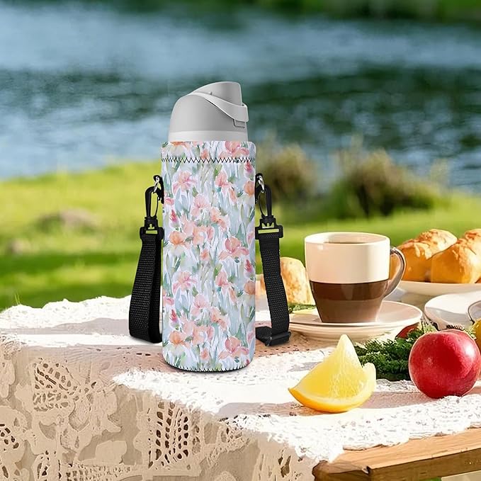 Neoprene Water Bottle Carrier Bag with Adjustable Shoulder Strap for Men Women Walking Hiking,Portable Insulated Holder Case for Stainless Steel/Glass/Plastic Bottles