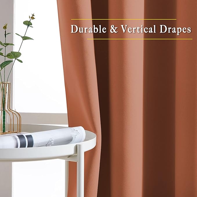 NICETOWN 50% Blackout Burnt Orange Sliding Glass Curtains 2 Panels Set - Window Treatment Thermal Insulated Grommet Light Blocking Sound Reducing Drapes for Bedroom/Living Room, W80 x L84