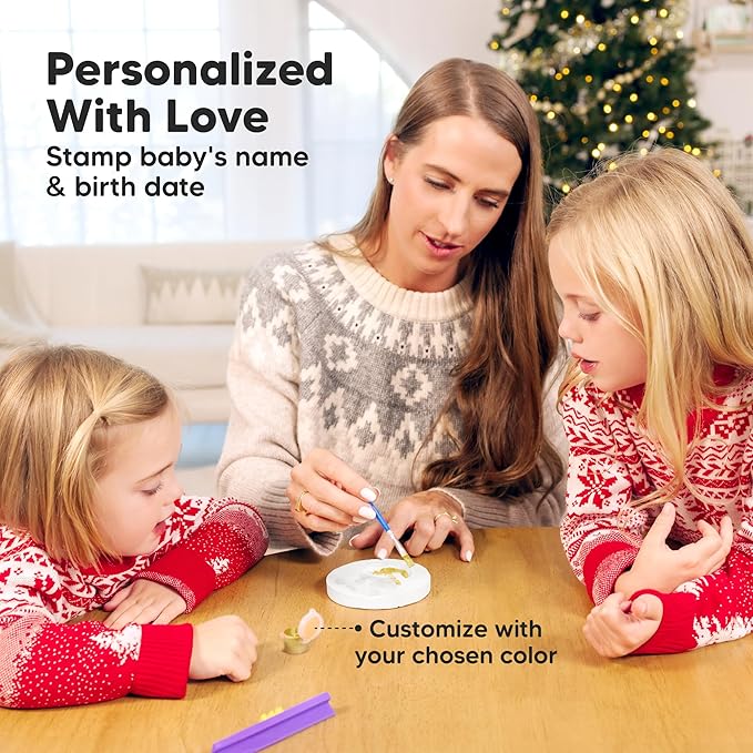 Baby Hand and Footprint Kit Girls, Boys - Personalized Baby Footprint Ornament Kit, Newborn Keepsake Gifts for New Mom, Easy to Use Handprint Makers, Cute Shower Gifts (Gold Paint, Cherish)