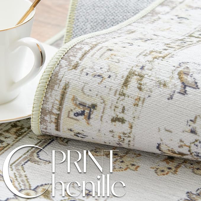 jinchan Long Hallway Runner Rug 2x12 Machine Washable Runner Rug Taupe Vintage Floral Design Non-Slip Ultra-Thin for Kitchen Laundry Room Bedroom Farmhouse (2‘x12',Taupe)