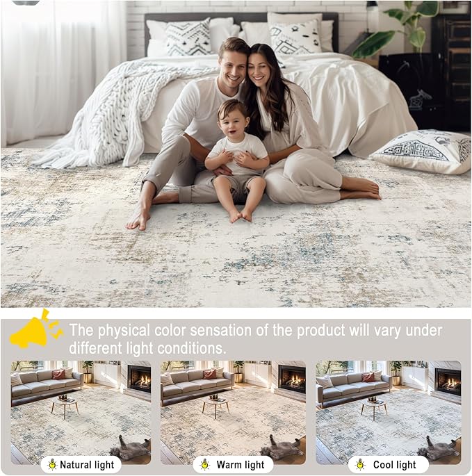 Area Rugs Living Room Rug - 4x6 Washable Modern Abstract Soft Neutral Non-Slip Carpet Large Indoor Floor Stain Resistant Thin Carpets for Bedroom Dining Room Farmhouse Nursery Home Office Multi