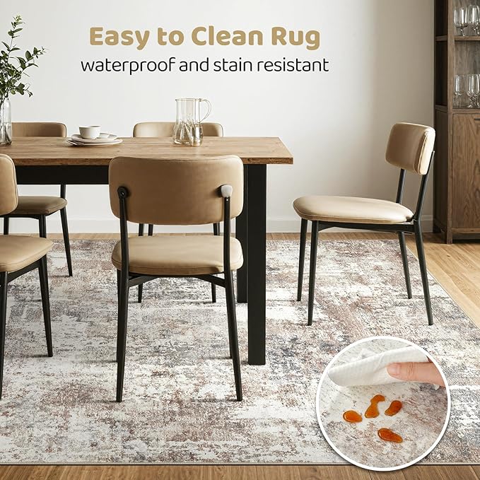 Area Rug Living Room Rugs: 5x7 Washable Large Abstract Modern Soft Stain Resistant Indoor Floor Non Slip Accent Carpet for Bedroom Nursery Playroom Dining Room Office Dorm Home House Decor- Brown