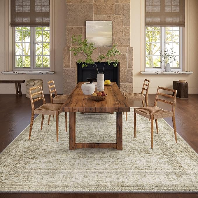 Machine Washable Rugs for Living Room: 5x7 Area Rugs for Bedroom Boho Vintage Rugs Stain Resistant Non Slip Low Pile Soft Lightweight Carpet for Kitchen Dining Room Farmhouse Nursery Kids Room
