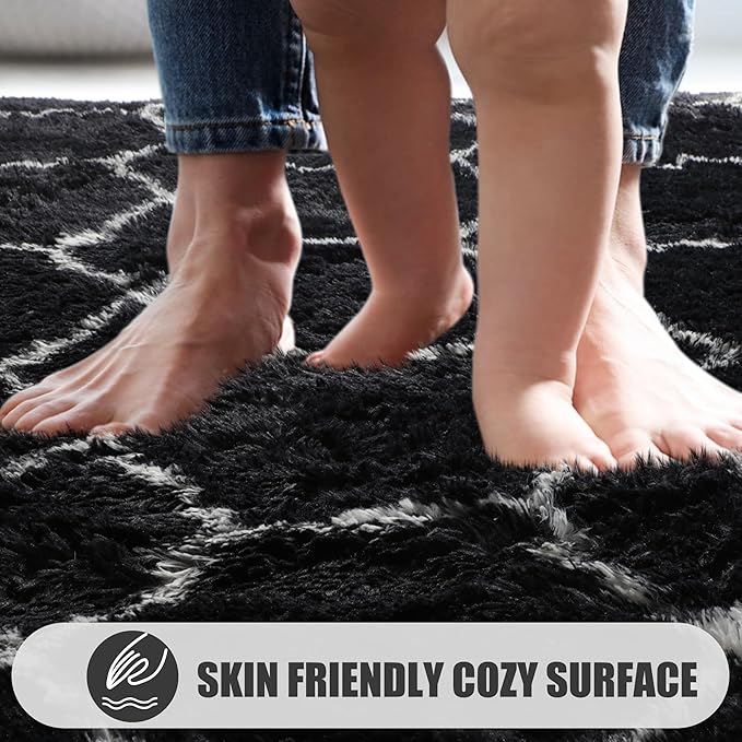 ONASAR 5x7 Area Rugs for Living Room Bedroom, Washable Fluffy Black and White Rug, Geometric Boho Soft Plush Shaggy Floor Carpet Mat for Nursery Kids Girls Boys Teen Dorm Home Decor Aesthetic