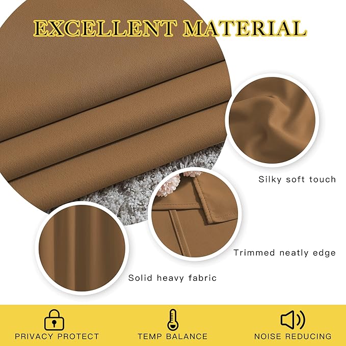 NICETOWN Insulated Curtains Blackout Draperies - Triple Weave Microfiber Home Thermal Insulated Solid Ring Top Blackout Curtains/Panels for Bedroom(Gold Brown, Set of 2, 46 x 90 Inch)
