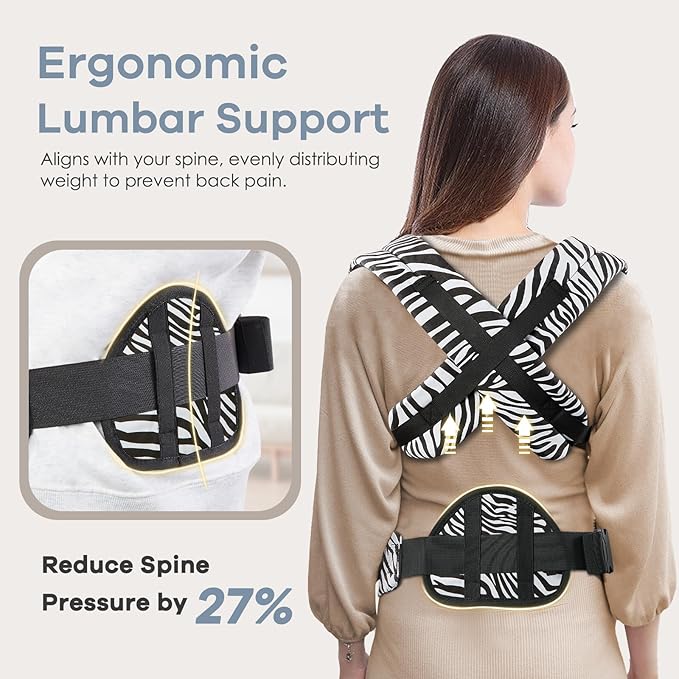 Baby Carrier with Lumbar Support, Cozy Baby Carrier Newborn to Toddler with Adjustable Seat Size, Ergonomic Infant Carrier with 3-Way Carry, Front Facing Toddler Hodler Carrier for Mom & Dad, Zebra