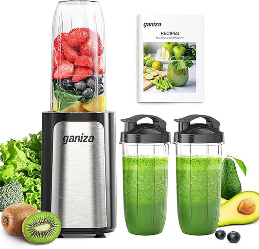 Ganiza Blender for Smoothies, 14Pcs Personal Blender for Shake and Smoothies for Kitchen with 3 Portable Cups (1x24oz & 2X17oz), Single Serve Smoothie Maker, Nutritious Recipe