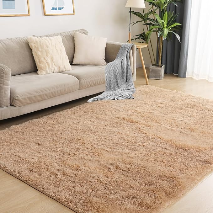 9x12 Area Rug, Fluffy Plush Carpet for Living Room, Bedroom, Nursery, Study, Kids Room - Soft Non-Slip Indoor Decor, Camel